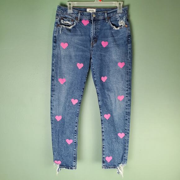 AGOLDE Women's Pink Heart Distressed Denim Jeans Size 29 - Picture 1 of 7